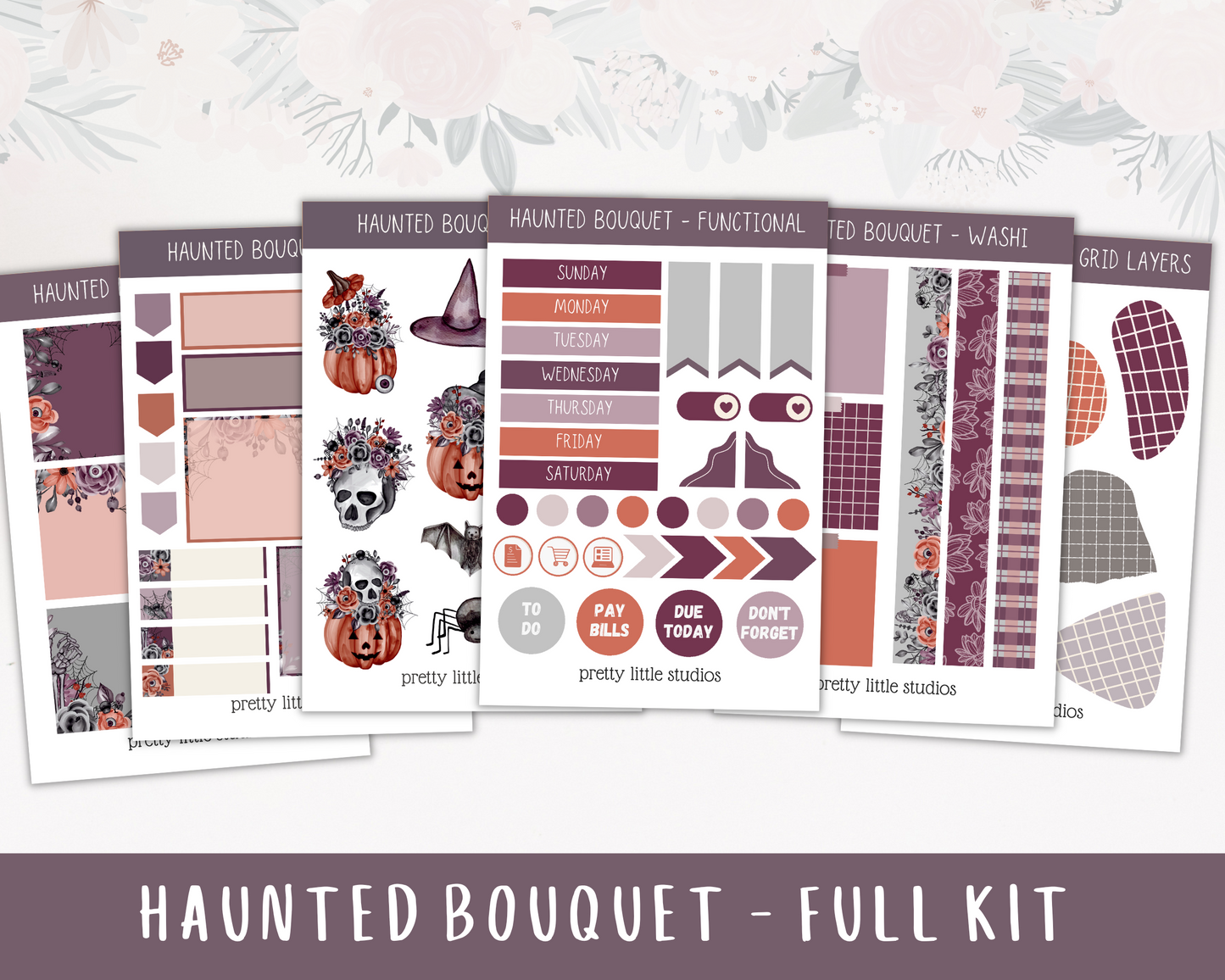 Haunted Bouquet Standard Vertical Happy Planner Sticker Kit