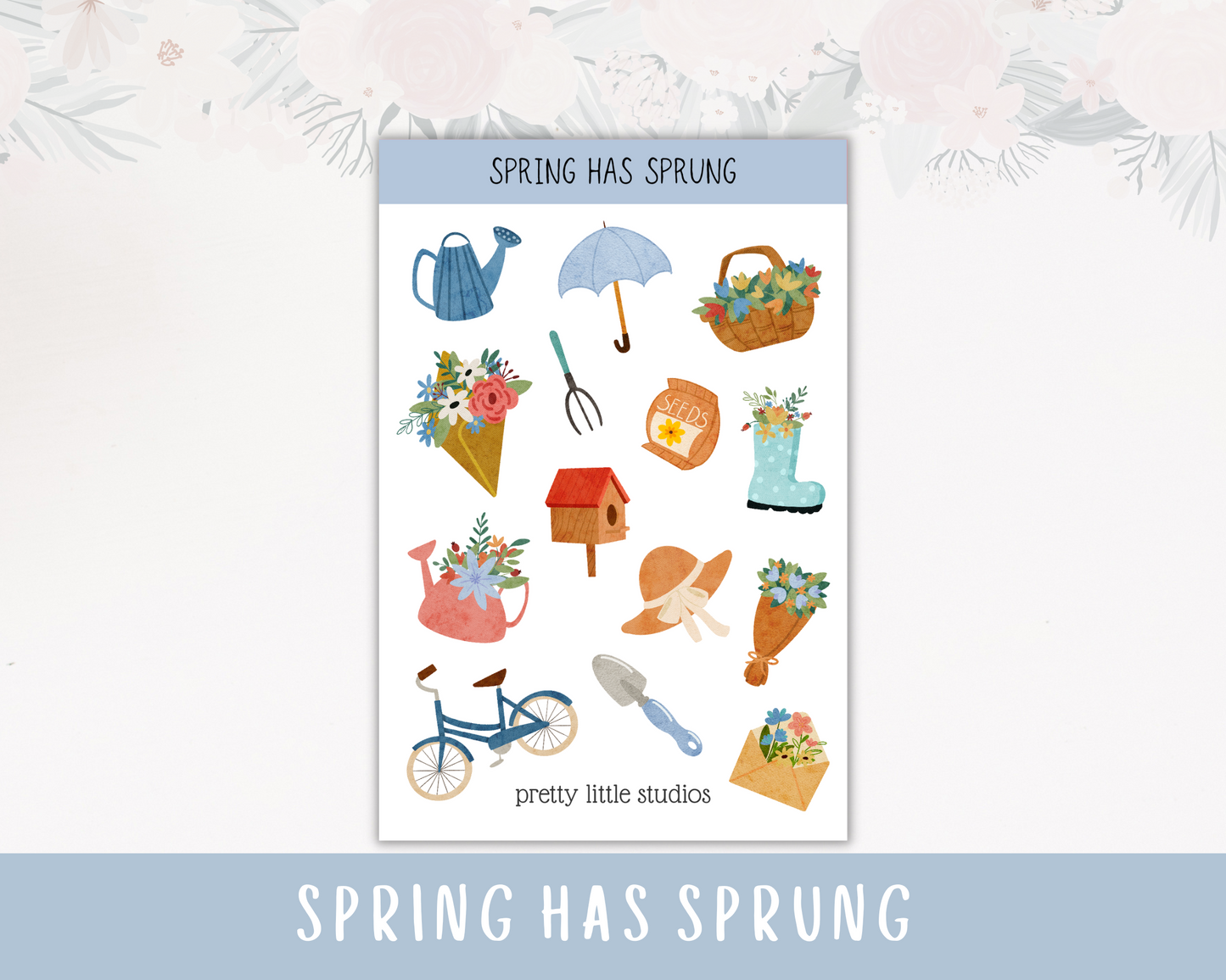 Spring Has Sprung Decorative Sticker Sheet - Spring Stickers - Rainy Stickers