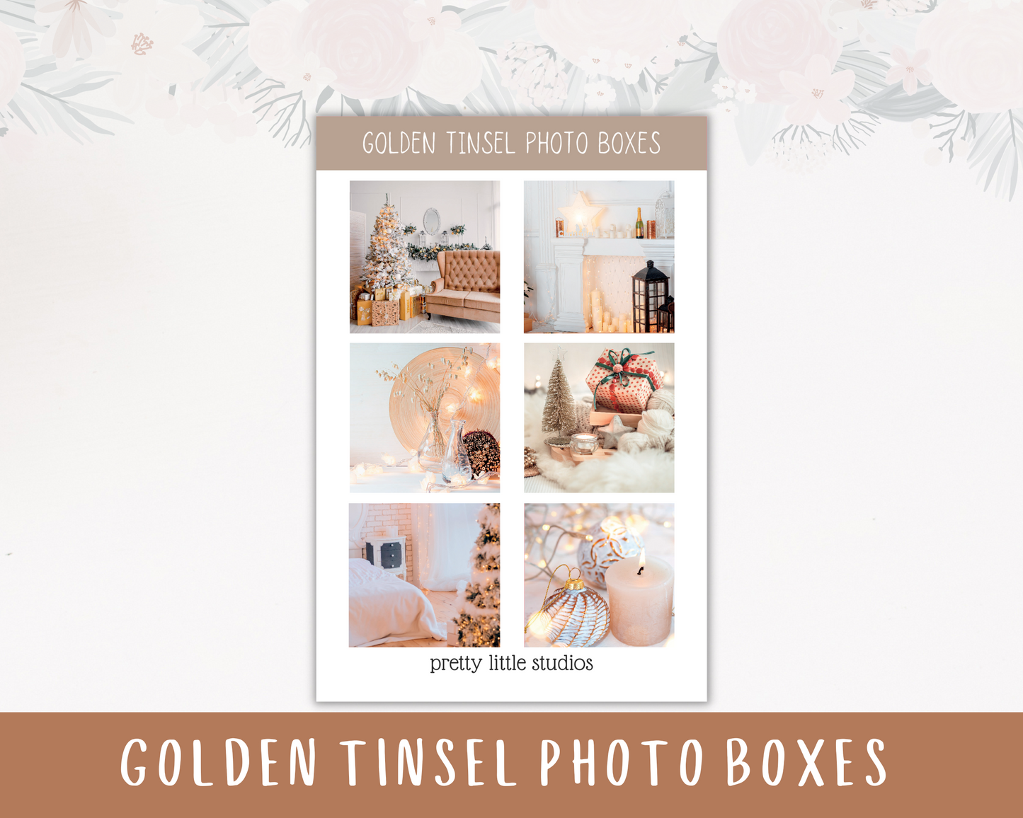 Golden Tinsel Christmas Photo Boxes Aesthetic Sticker Sheets