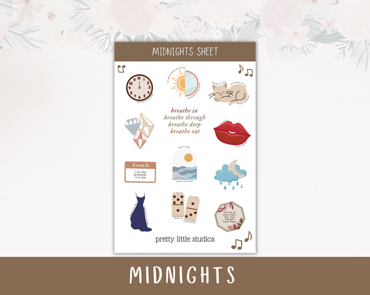 Midnights Album Decorative Sticker Sheets - Taylor Swift Stickers - Album Inspired Stickers