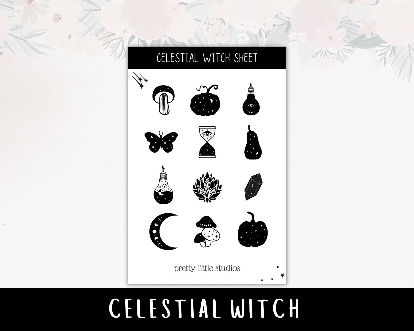 Celestial Witch Decorative Sticker Sheet - Bullet Journal Stickers - Planner Stickers - Witchy Stickers - Halloween Stickers - Witch Vibes