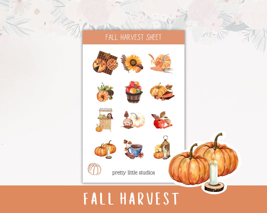 Fall Harvest Decorative Sticker Sheets - Bullet Journal Sticker - Planner Sticker - Thanksgiving Stickers - Autumn Stickers - Fall Sticker