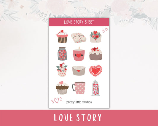 Love Story Decorative Sticker Sheets - Bullet Journal Stickers - Planner Stickers - Valentine's Day Stickers - Pink Stickers