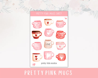 Pretty Pink Mugs Decorative Sticker Sheets - Bullet Journal Stickers - Planner Stickers - Valentine's Day Stickers - Pink Stickers