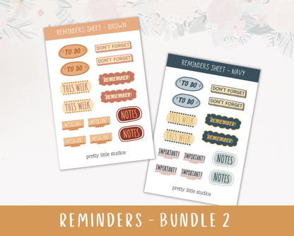 Reminders Sticker Sheets - Bullet Journal Stickers - Planner Stickers - Functional Stickers - Colourful Reminder Stickers