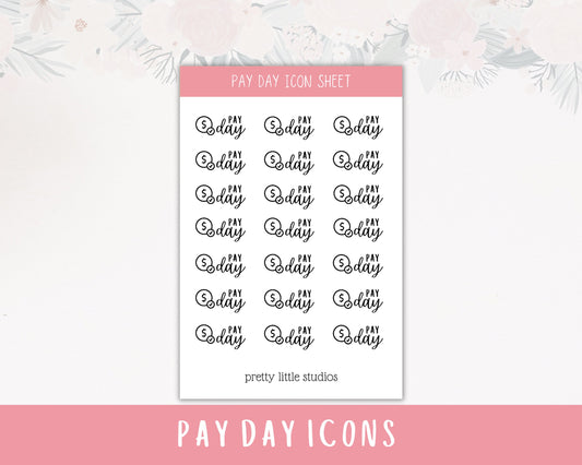 Pay Day Icon Sticker Sheet - Bullet Journal Stickers - Planner Stickers - Pay Day Sticker - Functional Stickers - Icon Stickers