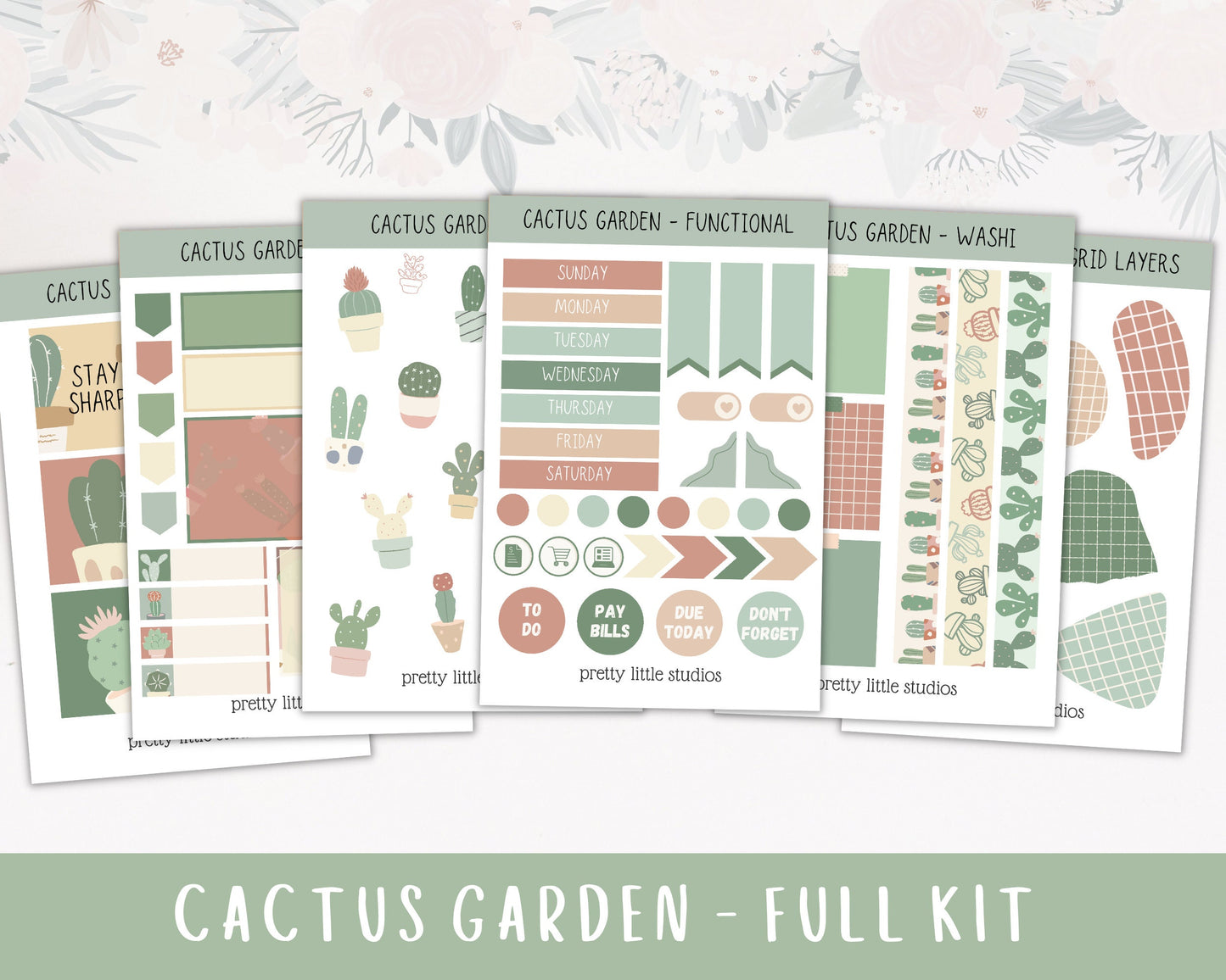Cactus Garden Happy Planner Sticker Kit - Bullet Journal Sticker Kit - Planner Stickers - Cactus Stickers