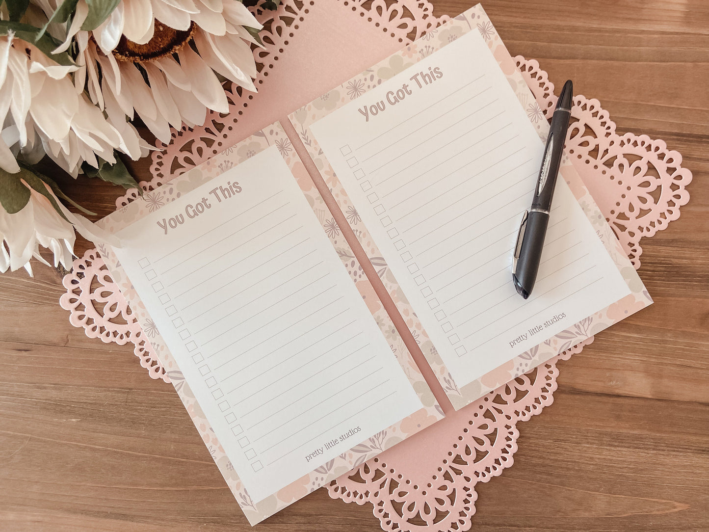 To Do List Notepad - To Do List Lined Notepad - Check Box List - Pink Floral To Do List