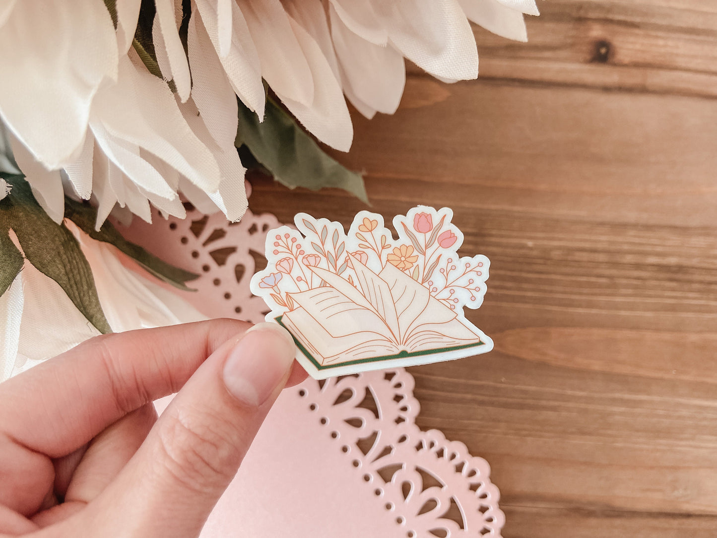 Open Book Floral Sticker - Book Sticker - Book And Flowers - Bookish Sticker - Weatherproof Die-cut Sticker