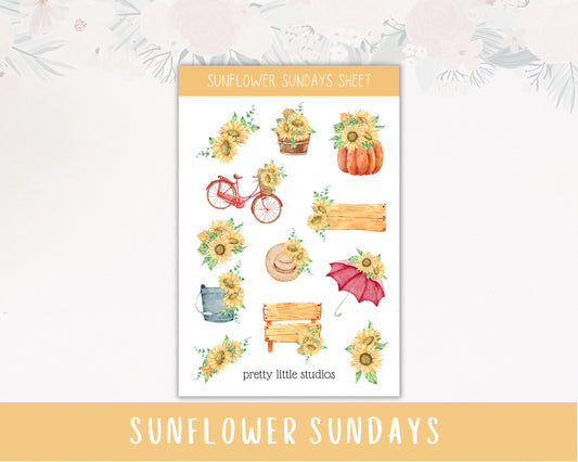 Sunday Sunflowers Decorative Sticker Sheets - Bullet Journal Stickers - Planner Stickers - Autumn Stickers - Sunflower Stickers