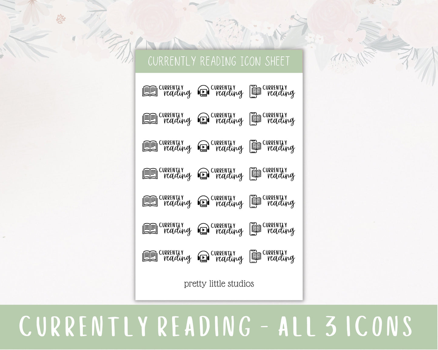 Currently Reading Icon Sticker Sheet - Reading Journal Stickers - Audiobook Stickers -Ebook Stickers - Current Read Stickers