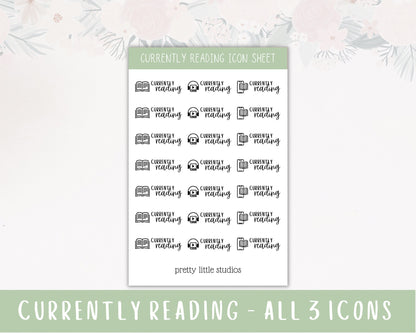 Currently Reading Icon Sticker Sheet - Reading Journal Stickers - Audiobook Stickers -Ebook Stickers - Current Read Stickers