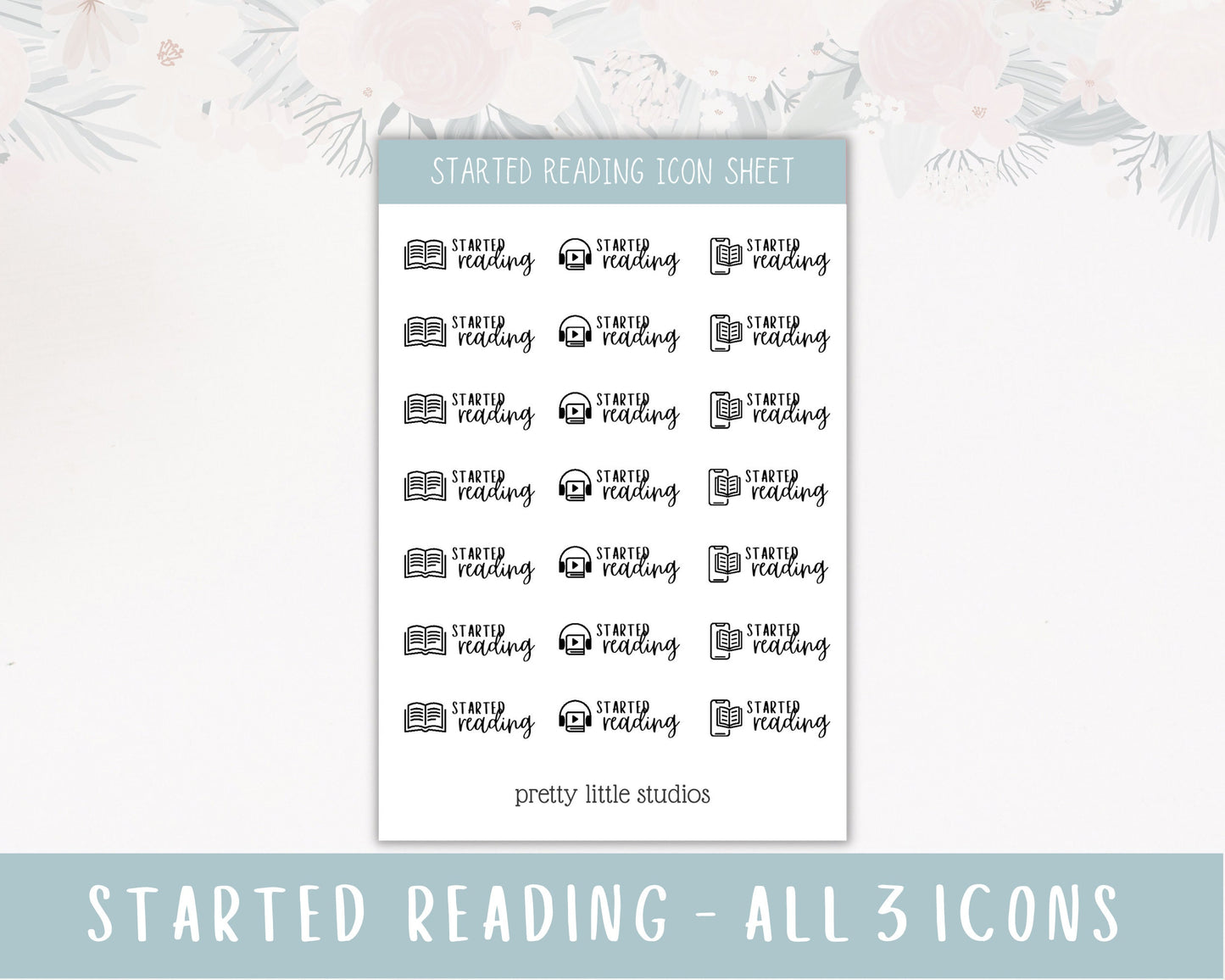 Started Reading Icon Sticker Sheet - Reading Journal Stickers - Audiobook Stickers -Ebook Stickers - Book Tracking Stickers