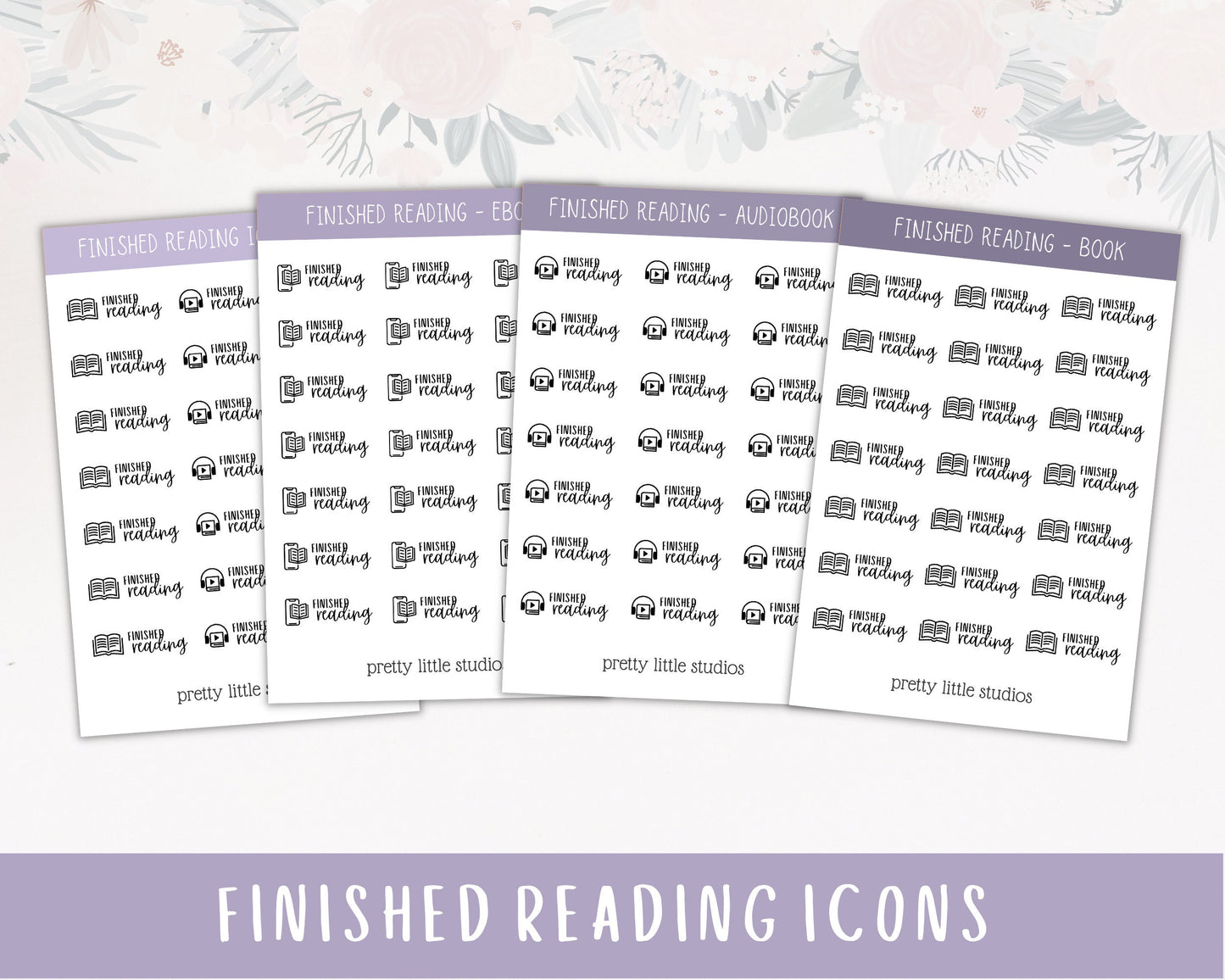 Finished Reading Icon Sticker Sheet - Reading Journal Stickers - Audiobook Stickers -Ebook Stickers - Finished Book Stickers