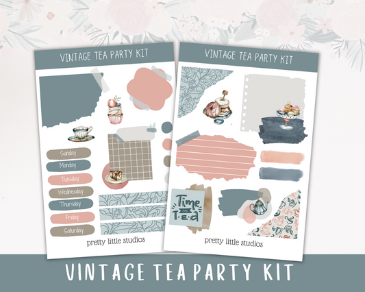 Vintage Tea Party Journaling Mini Kit - Bullet Journal Sticker Kit