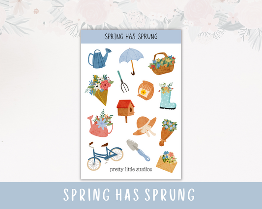 Spring Has Sprung Decorative Sticker Sheet - Spring Stickers - Rainy Stickers