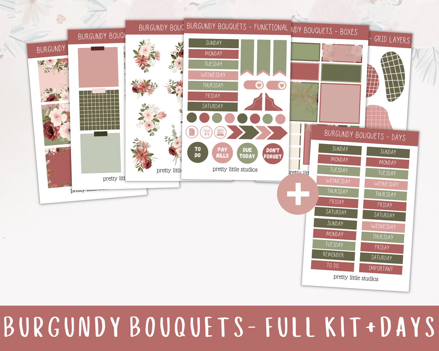 Burgundy Bouquets Happy Planner Classic Standard Vertical Weekly Sticker Kit