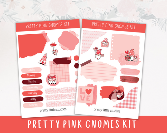 Pretty Pink Gnomes Journaling Mini Kit - Bullet Journal Sticker Kit - BuJo Sticker Kit