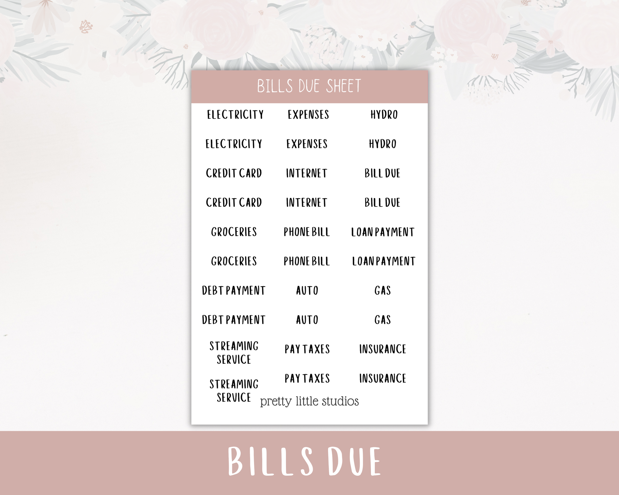 Bills Due Script Stickers – Pretty Little Studios