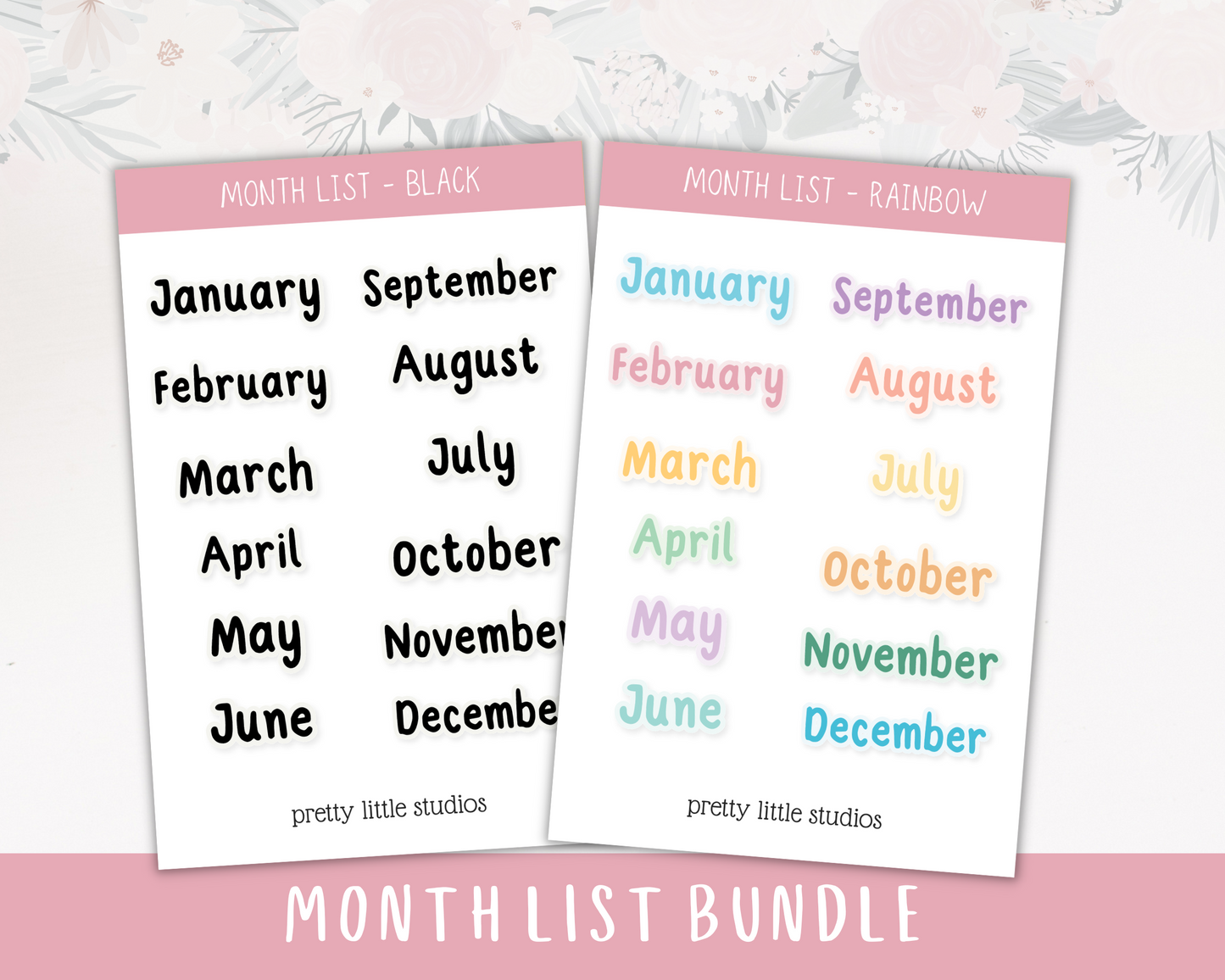 Month List - Black Font Sheet