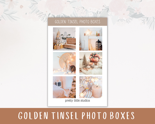Golden Tinsel Christmas Photo Boxes Aesthetic Sticker Sheets