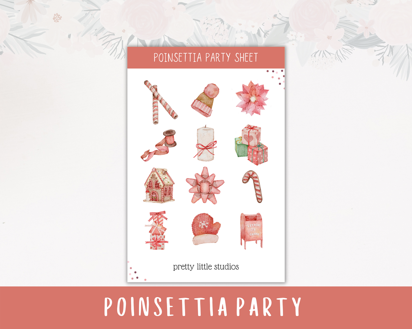 Poinsettia Party Christmas Decorative Sticker Sheets