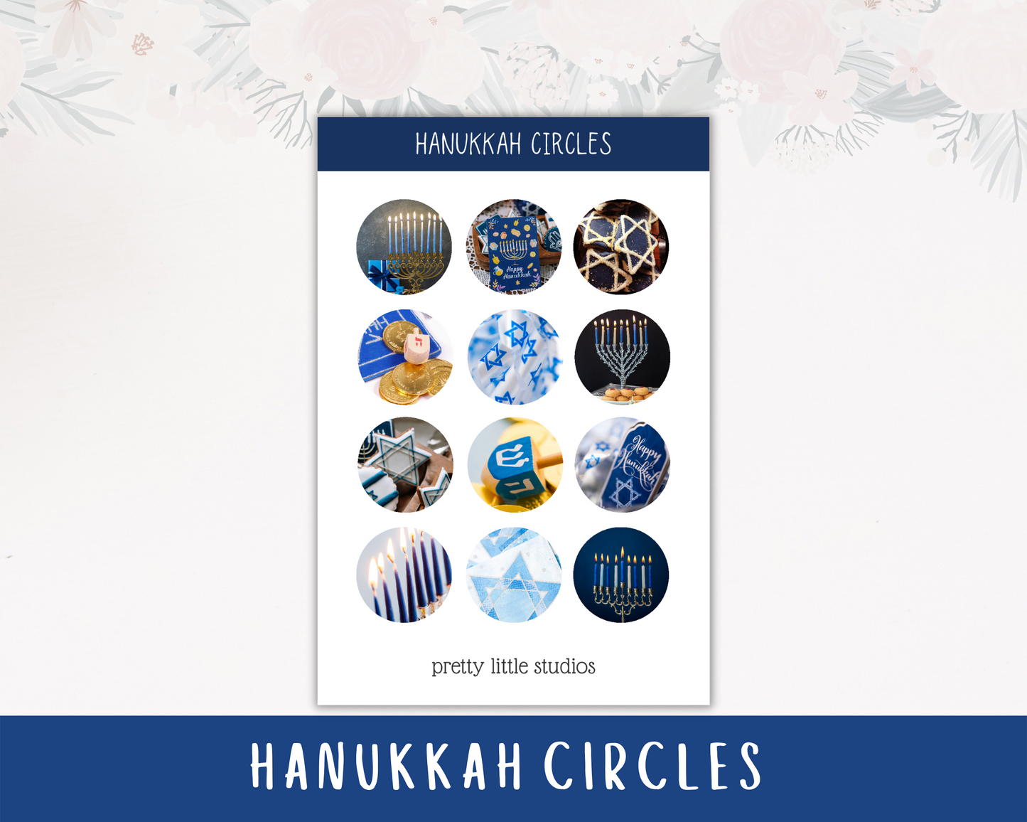 Hanukkah Aesthetic Photo Circles Sticker Sheet - Bullet Journal Stickers