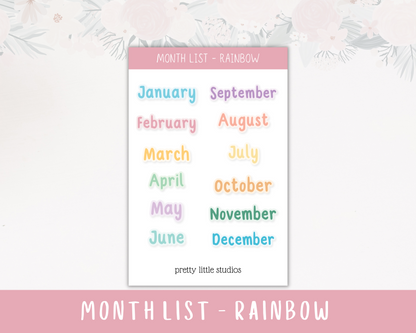 Month List - Rainbow Sheet