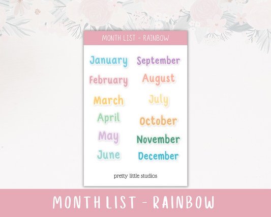 Month List - Rainbow Sheet