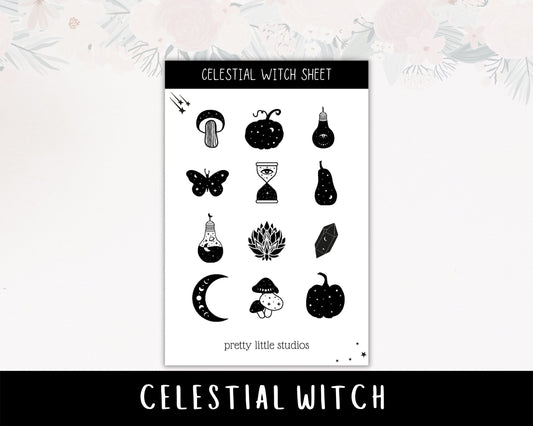 Celestial Witch Decorative Sticker Sheet - Bullet Journal Stickers - Planner Stickers - Witchy Stickers - Halloween Stickers - Witch Vibes