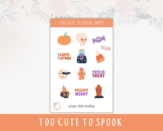 Too Cute to Spook Decorative Halloween Sticker Sheet - Bullet Journal Stickers - Planner Stickers - Witchy Stickers - Halloween Stickers
