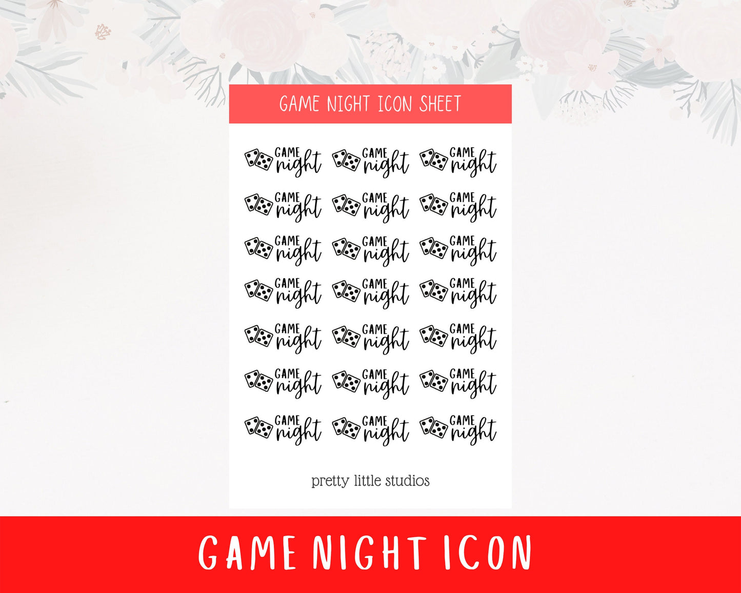 Game Night Icon Sticker Sheet - Bullet Journal Stickers - Planner Stickers - Game Night Stickers - Functional Stickers - Icon Stickers