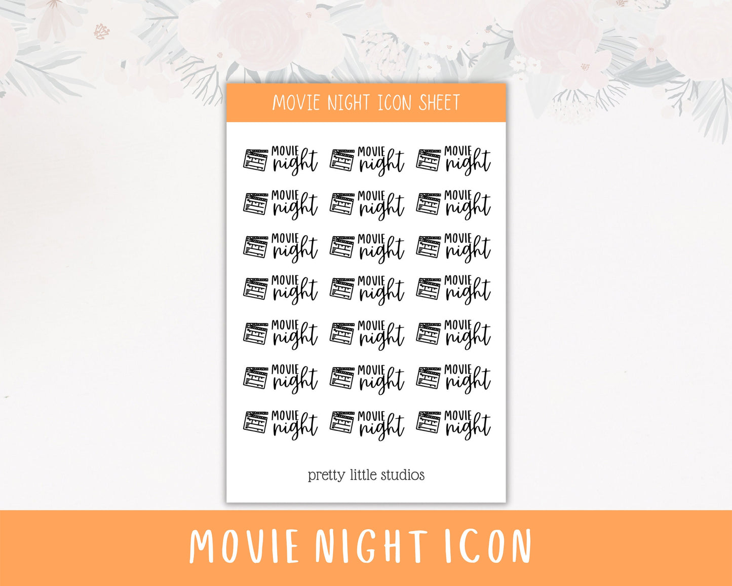 Movie Night Icon Sticker Sheet - Bullet Journal Stickers - Planner Stickers - Movie Night Stickers - Functional Stickers - Icon Stickers