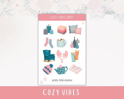 Cozy Vibes Decorative Sticker Sheets - Bullet Journal Stickers - Planner Stickers - Cozy Sticker - Cozy Night - Staying In - Reading Sticker
