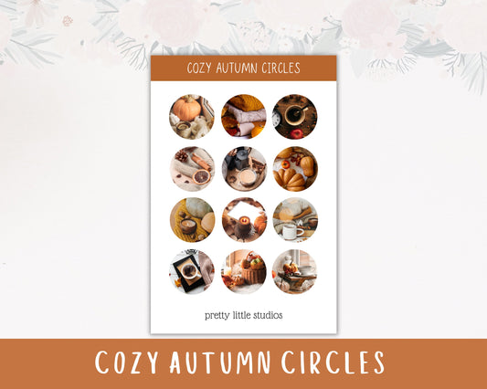 Cozy Autumn Aesthetic Circle Sticker Sheets - Bullet Journal Stickers - Planner Stickers - Autumn Stickers - Aesthetic Stickers