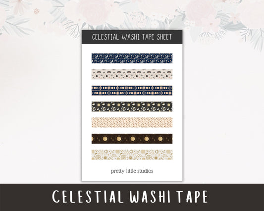 Celestial Washi Tape Sticker Sheet - Bullet Journal Stickers - Planner Stickers - Witchy Stickers - Celestial Vibes - Washi Tape Sticker