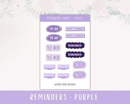 Reminders Sticker Sheets - Bullet Journal Stickers - Planner Stickers - Functional Stickers - Colourful Reminder Stickers