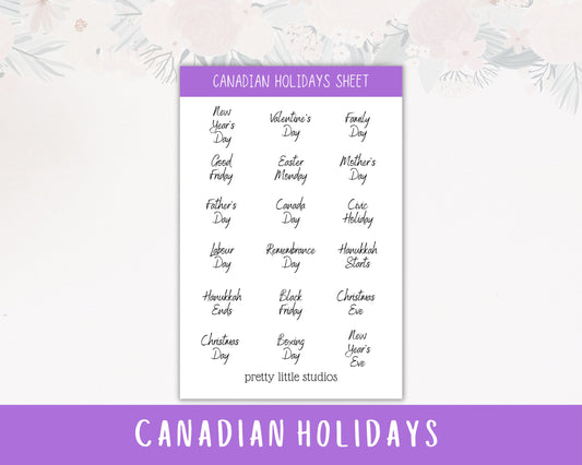 Canadian Holidays List Sticker Sheet - Holiday Stickers - Holiday List Stickers - Functional Planner Stickers - Winter Stickers
