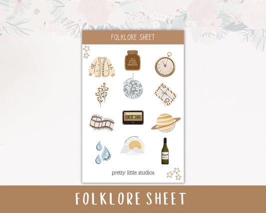 Folklore Album Decorative Sticker Sheets - Taylor Swift Stickers - Folklore Stickers - Album Inspired Stickers