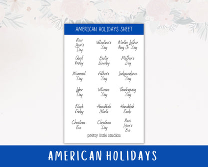 American Holidays List Sticker Sheet - Holiday Stickers - Holiday List Stickers - Functional Planner Stickers - BuJo Stickers
