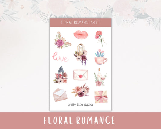 Floral Romance Decorative Sticker Sheets - Bullet Journal Stickers - Planner Stickers - Valentine's Day Stickers - Pink Stickers