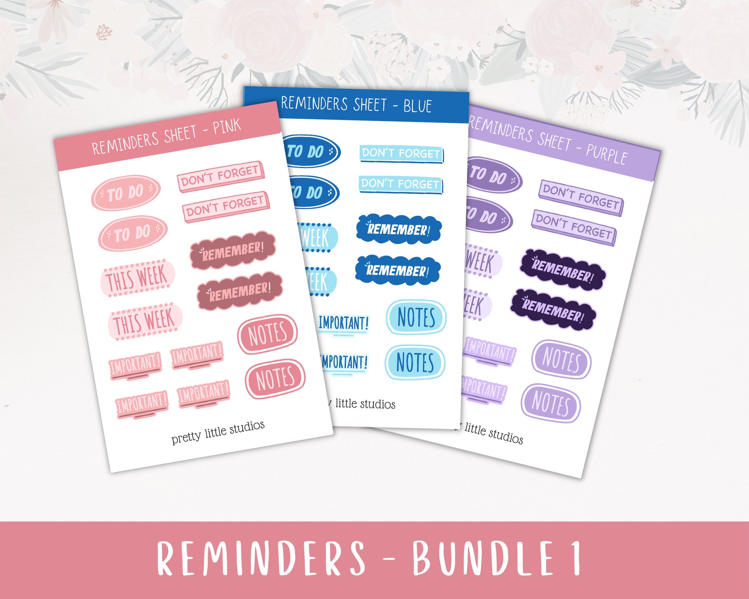 Printable Reminder Notebook Sticker Reminders Sticker Sheets - Bullet Journal Stickers - Planner Stickers ...