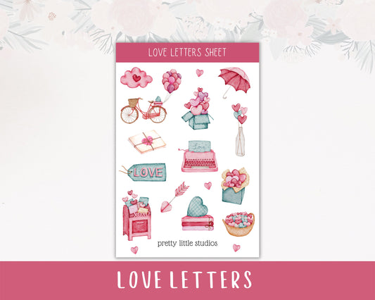 Love Letters Decorative Sticker Sheets - Bullet Journal Stickers - Planner Stickers - Valentine's Day Stickers - Pink Stickers