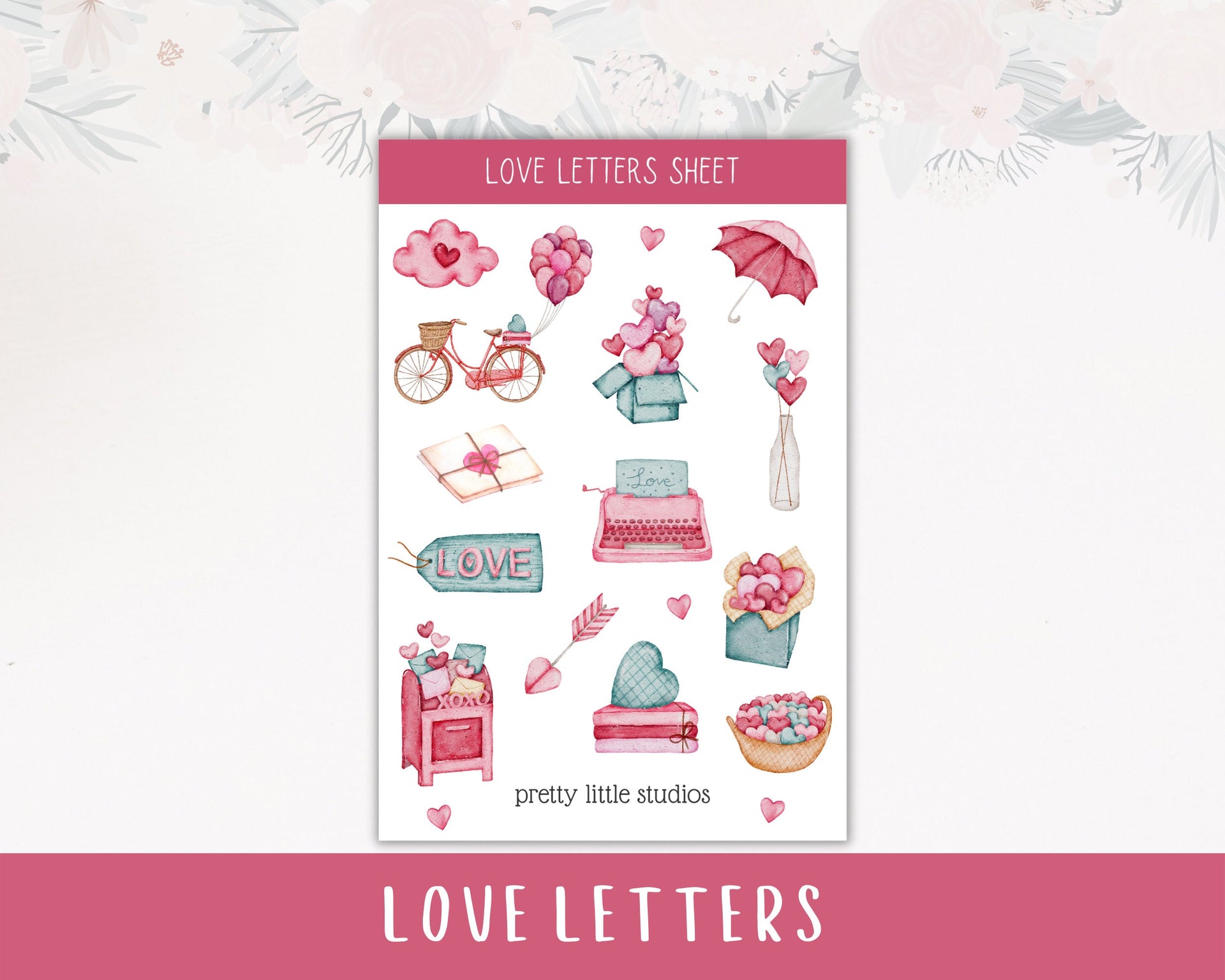 Love Letters Decorative Sticker Sheets - Bullet Journal Stickers - Planner  Stickers - Valentine's Day Stickers - Pink Stickers