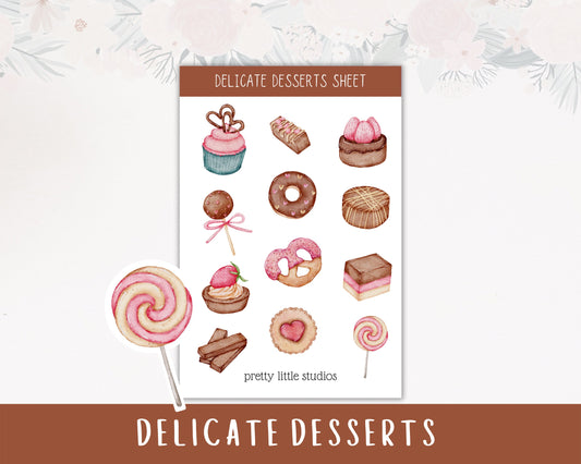 Delicate Desserts Decorative Sticker Sheets - Bullet Journal Stickers - Planner Stickers - Dessert Stickers - Sweets Stickers