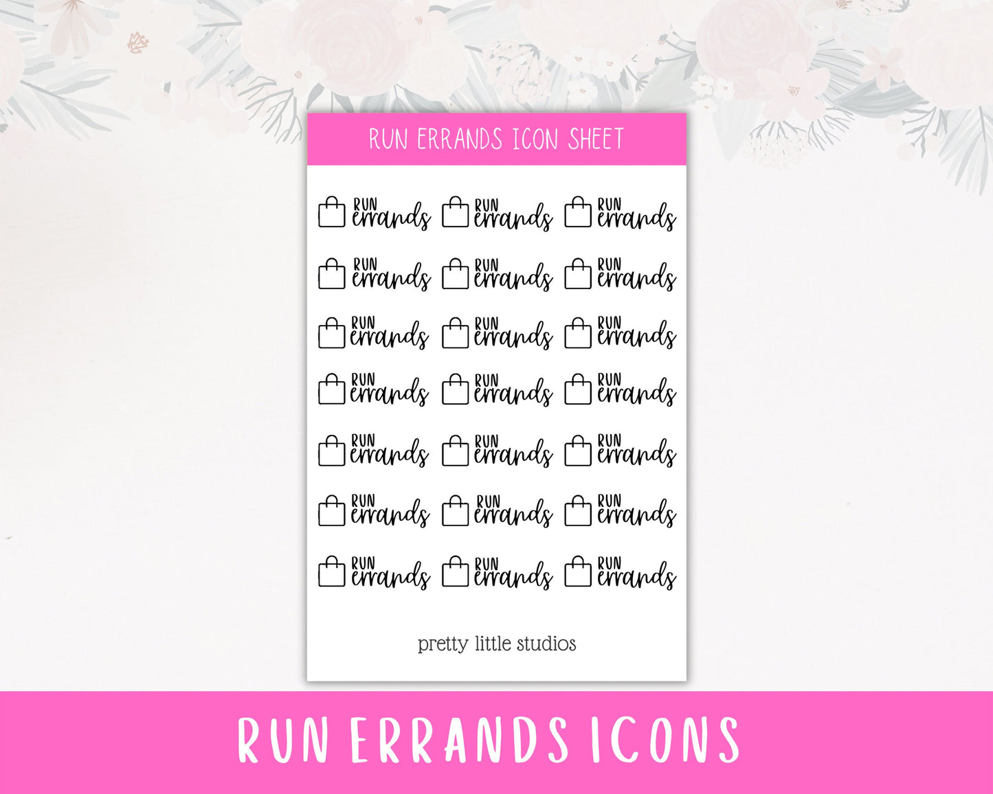 Run Errands Icon Sticker Sheet - Bullet Journal Stickers - Planner Stickers - Errands Sticker - Functional Stickers - Icon Stickers