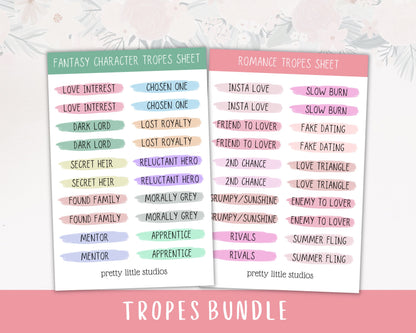 Trope Bookish Sticker Sheets - Bullet Journal Stickers - Bookish Stickers - Bookstagram Stickers - Book Tropes - Reading Journal