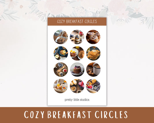 Cozy Breakfast Photo Circles Sticker Sheet - Bullet Journal Stickers - Cozy Stickers - Aesthetic Stickers - Breakfast Stickers