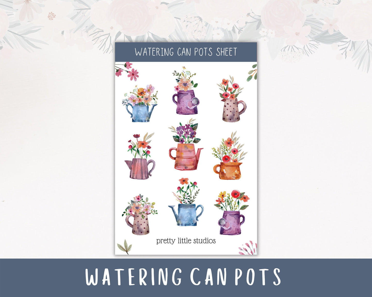 Whimsical Watering Cans Decorative Sticker Sheets - Bullet Journal Stickers - Planner Stickers - Spring Stickers - Flower Stickers