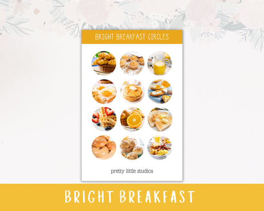 Bright Breakfast Photo Circles Sticker Sheet - Bullet Journal Stickers - Cozy Stickers - Aesthetic Stickers - Breakfast Stickers